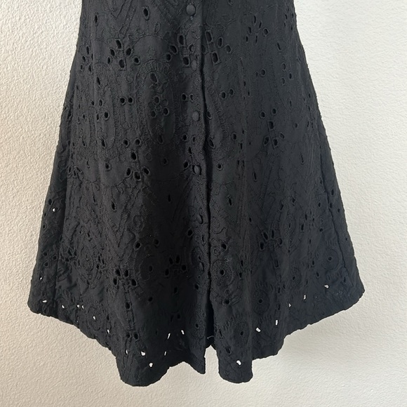 Zara Black Eyelet Lace Button Front V Neck Puff Sleeve Mini Dress - Picture 5 of 9